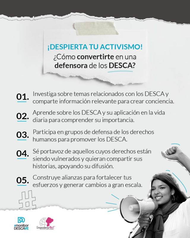 Conviértete en una activista por los derechos económicos, sociales, culturales y ambientales. 📢🙋‍♀️⁣

Promover y defender los DESCA, es una manera de construir un mundo donde todos puedan disfrutar de una vida plena y en armonía con sus derechos fundamentales.

¡Empodérate para marcar la diferencia en tu comunidad y más allá! 💪⁣

‌

#EmpoderaME #MonitorDESCAVE #MonitorDESCA #DESCA #Activismo #DerechosHumanos #DDHH